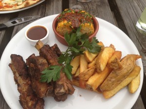 ribs homemade chips corn on the cob